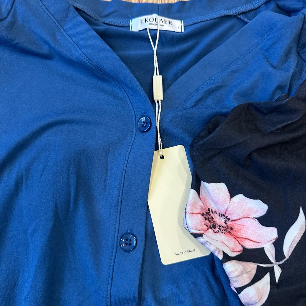 NWT Ekouaer 3 Button Down nursing breastfeeding Nightgowns house dress sz Small - Picture 3 of 6